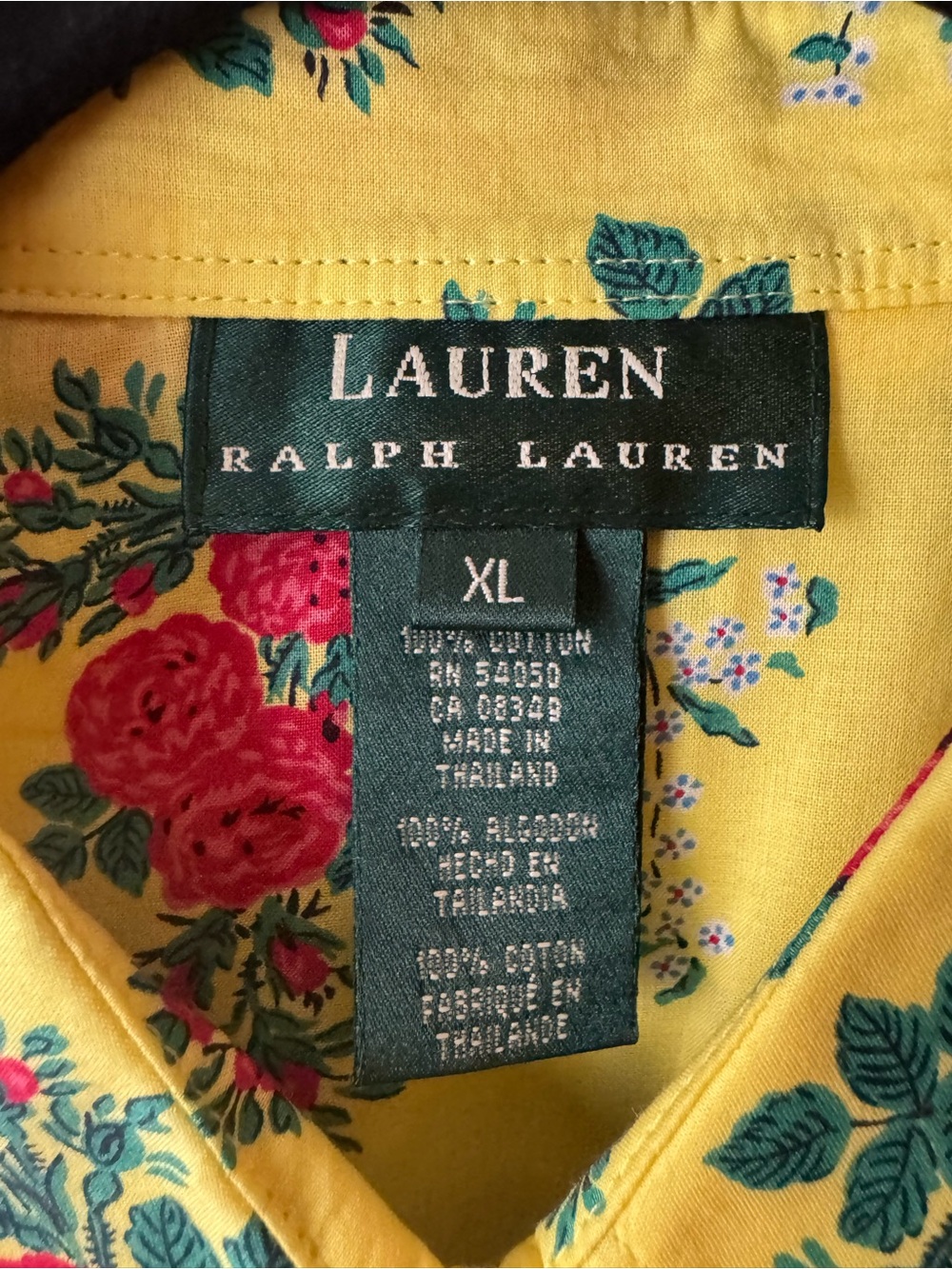 Lauren Ralph Lauren Yellow Floral Tie-Front Button-Down Cotton Top XL - Picture 4 of 4